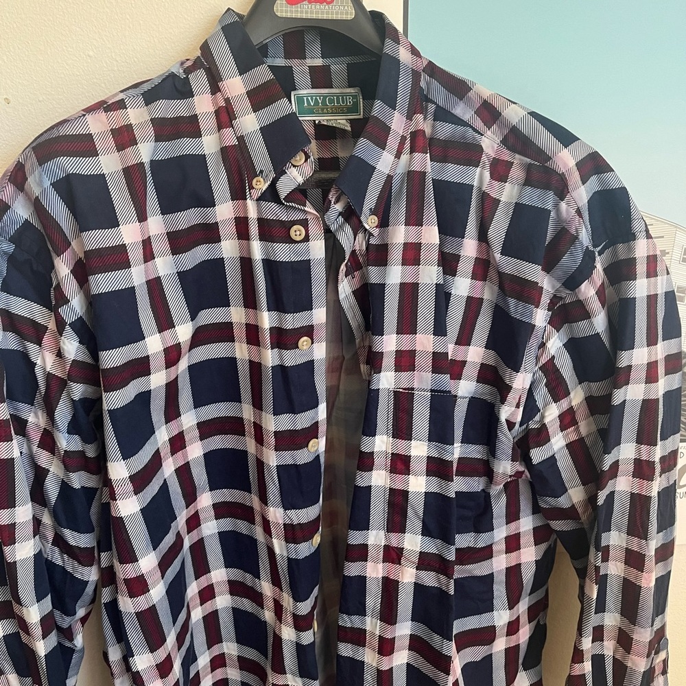 Ivy Club Navy/Red Long Sleeve Button Down
